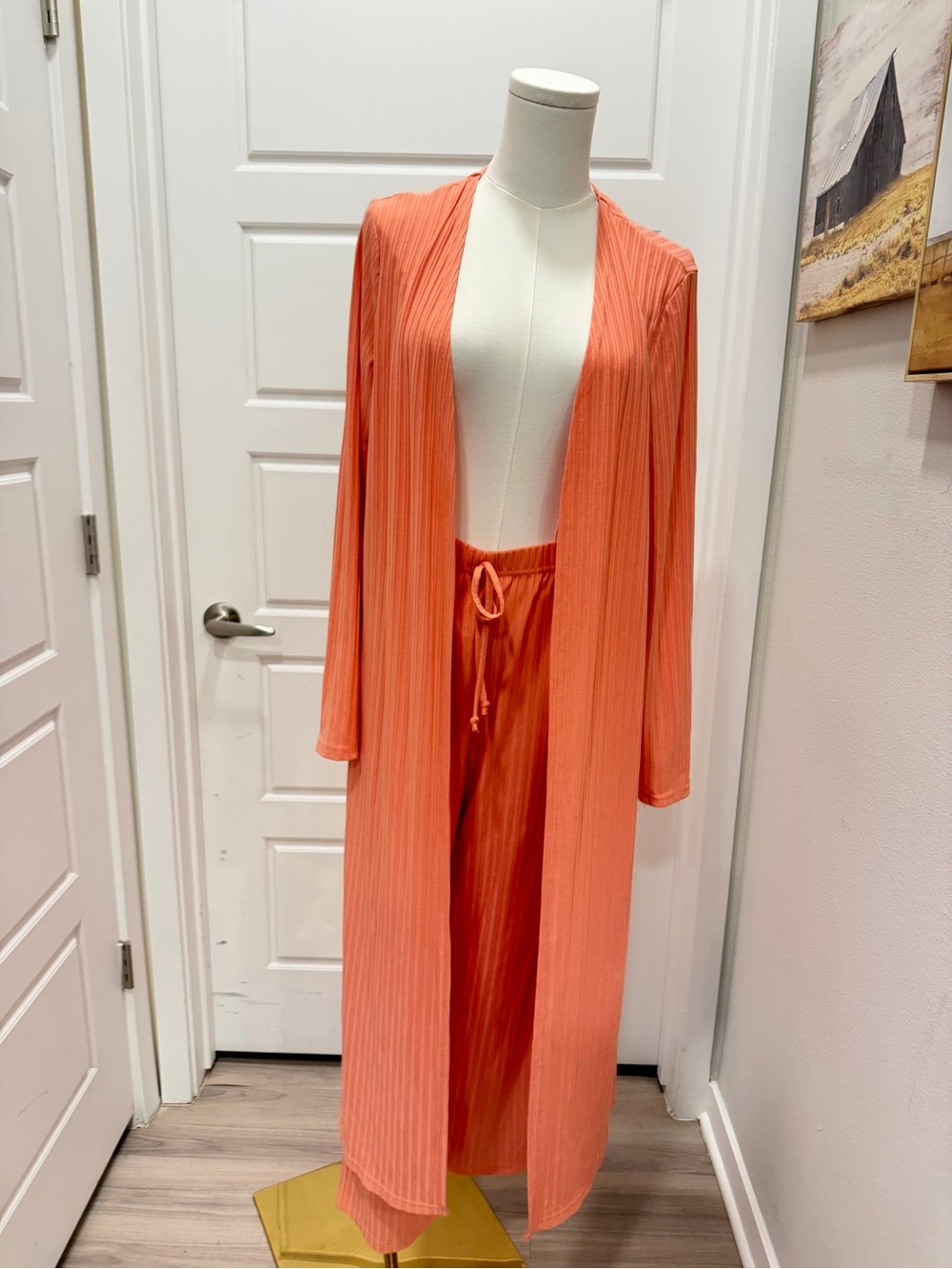 Two-Piece Ribbed Lounge Set in Bright Coral - Picture 2 of 6